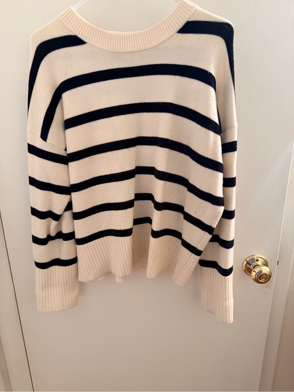 a new day Cream and Black Striped Crewneck Sweater